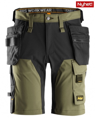 Snickers Stretch Hantverksshorts 6175 Khakigr�n/Svart